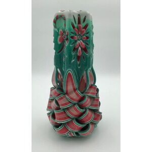 Vintage Holland House 13" Hand Carved Ribbon Christmas Pillar Retro Boho Holiday